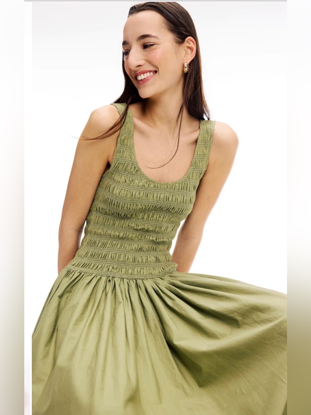 NEW Never Worn Pistola Smocked Tank Midi Dress in Olive Green